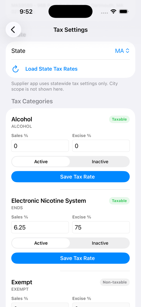 Tax Settings screenshot
